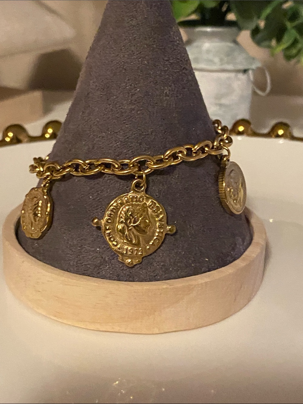 Gold Coin Charm Toggle Bracelet